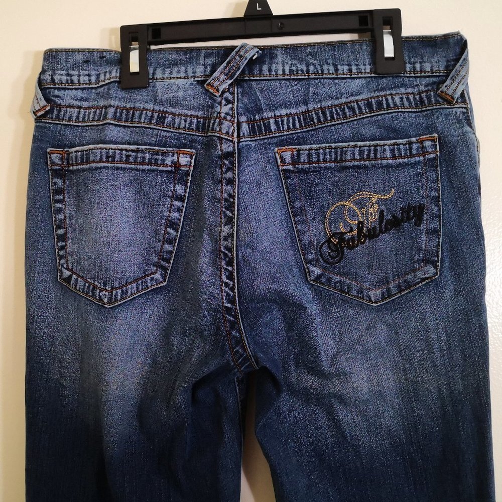Fabulosity High Rise Stretch Flare Jeans Golden Polka Dot Print‎ Detail Size 9 - Picture 6 of 7